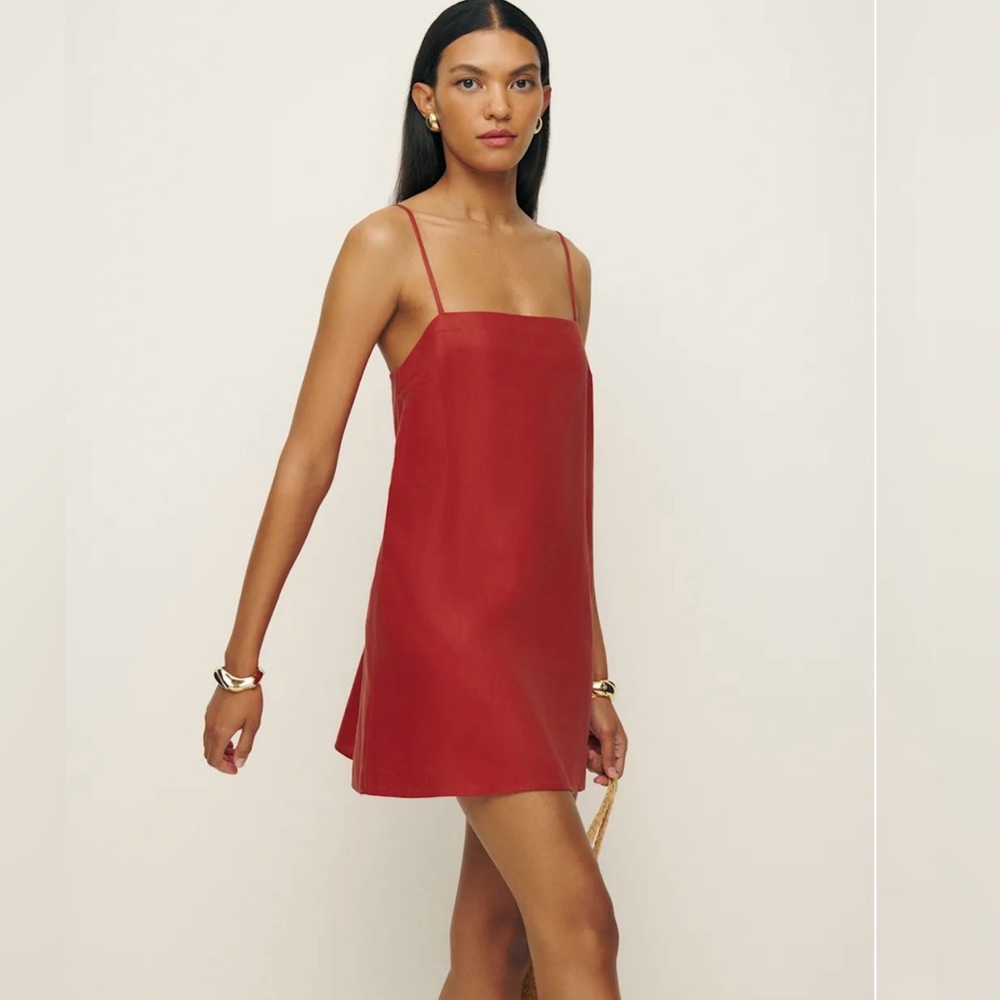 Reformation Aubree Linen Dress Red - Size L
